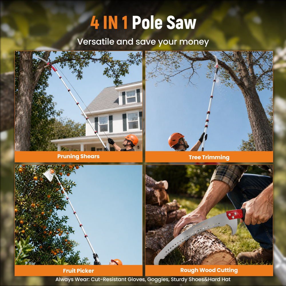 Manual Pole Saw with 5-20FT Telescoping Extension Pole, Tree Trimmer, Steel Blade PrunerFruit Picker for Trees, PalmsShrubs