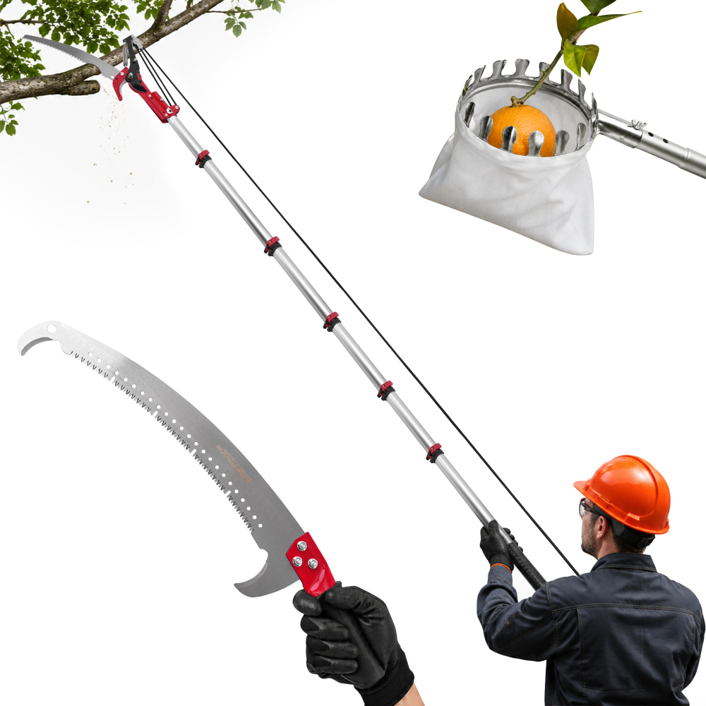 Manual Pole Saw with 5-20FT Telescoping Extension Pole, Tree Trimmer, Steel Blade PrunerFruit Picker for Trees, PalmsShrubs