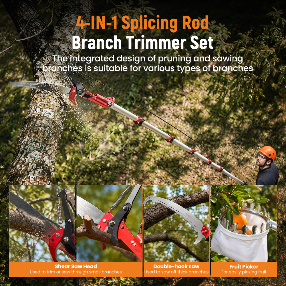 Manual Pole Saw with 5-20FT Telescoping Extension Pole, Tree Trimmer, Steel Blade PrunerFruit Picker for Trees, PalmsShrubs