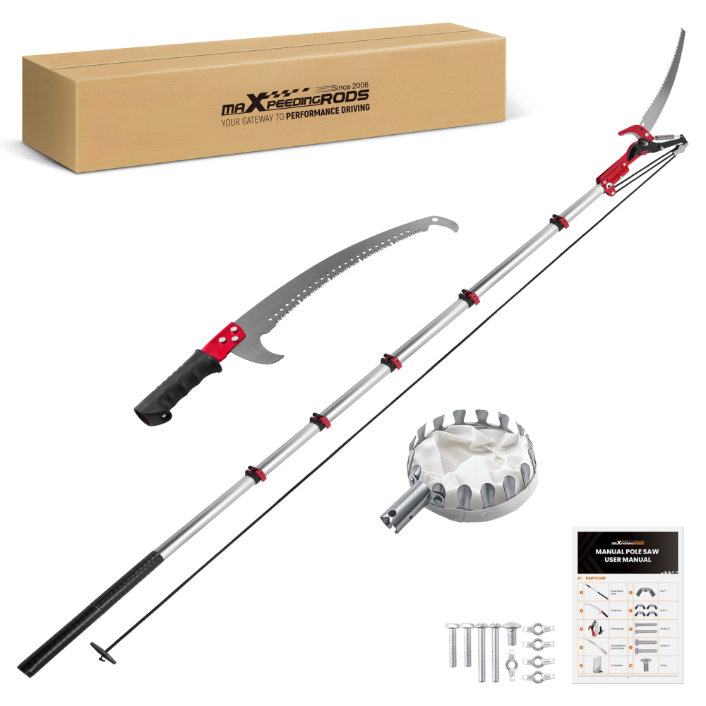 Manual Pole Saw with 5-20FT Telescoping Extension Pole, Tree Trimmer, Steel Blade PrunerFruit Picker for Trees, PalmsShrubs