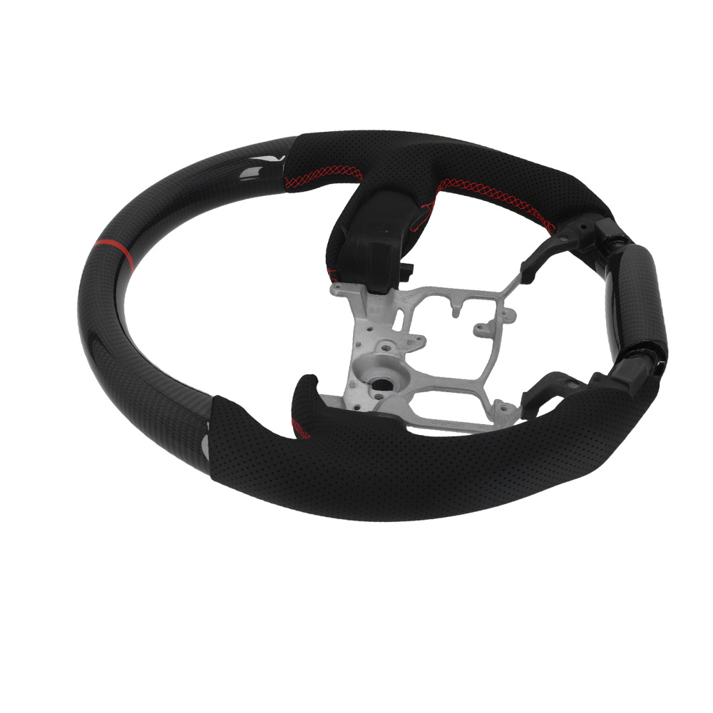 Black Perforated Steering Wheel compatible for Toyota 4Runner Tundra Tacoma 10-23 Carbon