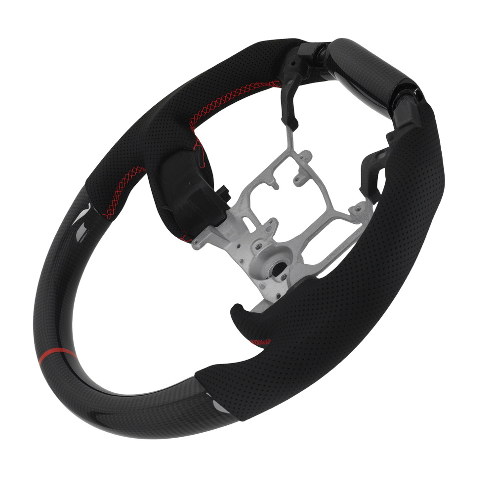 Black Perforated Steering Wheel compatible for Toyota 4Runner Tundra Tacoma 10-23 Carbon