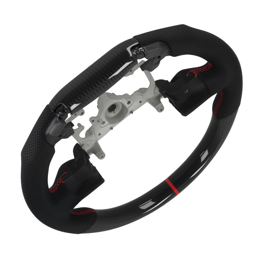 Black Perforated Steering Wheel compatible for Toyota 4Runner Tundra Tacoma 10-23 Carbon