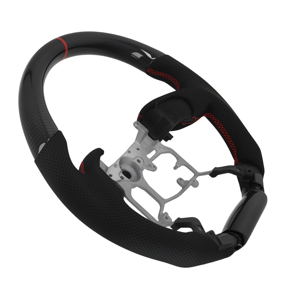 Black Perforated Steering Wheel compatible for Toyota 4Runner Tundra Tacoma 10-23 Carbon