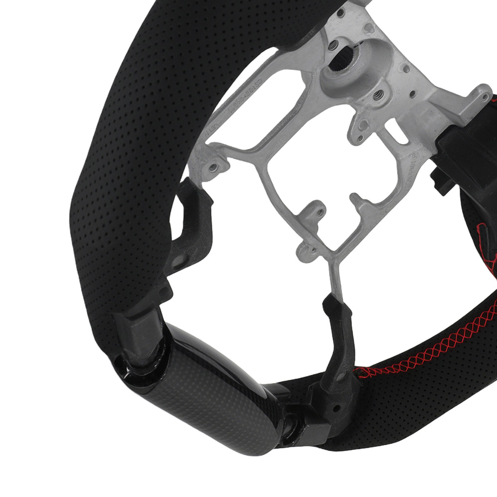 Black Perforated Steering Wheel compatible for Toyota 4Runner Tundra Tacoma 10-23 Carbon