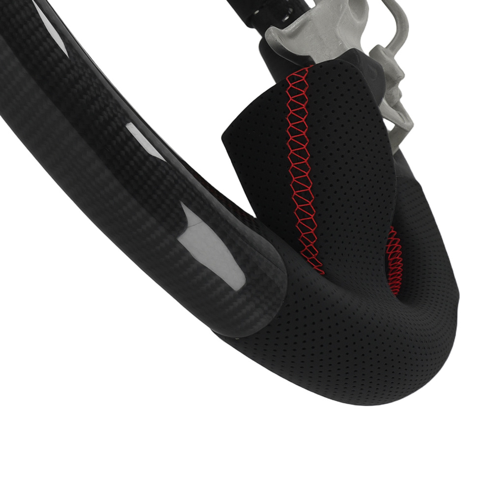 Black Perforated Steering Wheel compatible for Toyota 4Runner Tundra Tacoma 10-23 Carbon