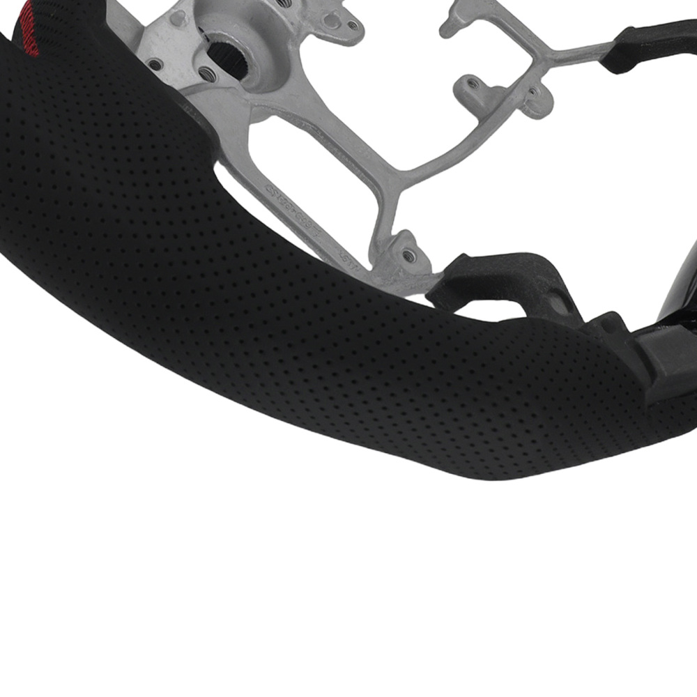 Black Perforated Steering Wheel compatible for Toyota 4Runner Tundra Tacoma 10-23 Carbon