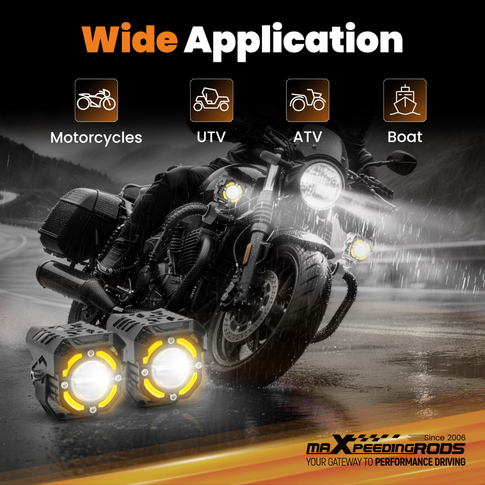 12V 80W LED Fog Lights for Motorcycle ATV UTV Off-Road IP67 Waterproof Kit