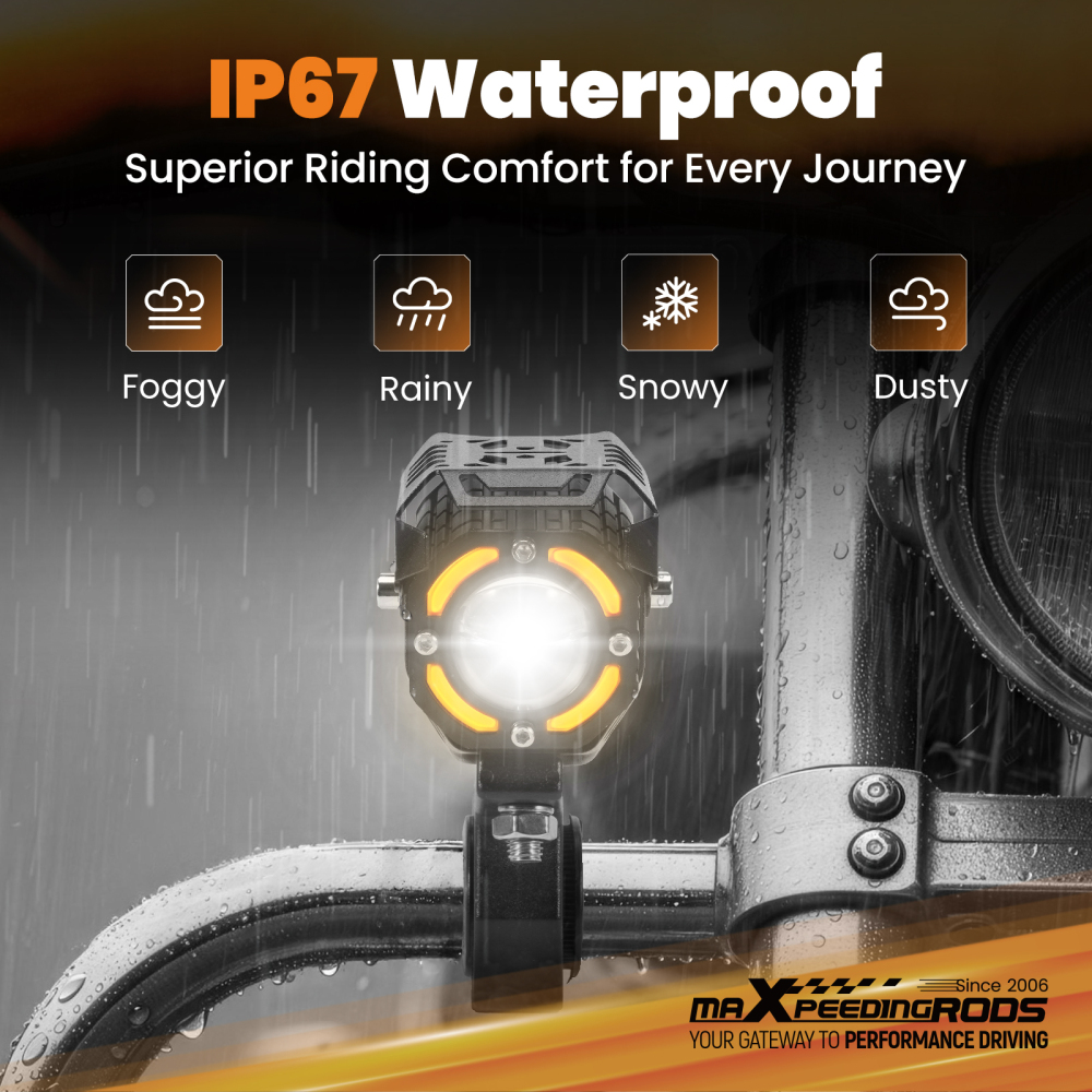 12V 80W LED Fog Lights for Motorcycle ATV UTV Off-Road IP67 Waterproof Kit
