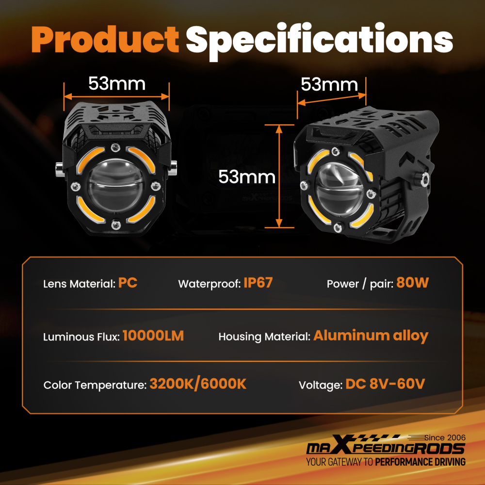 12V 80W LED Fog Lights for Motorcycle ATV UTV Off-Road IP67 Waterproof Kit