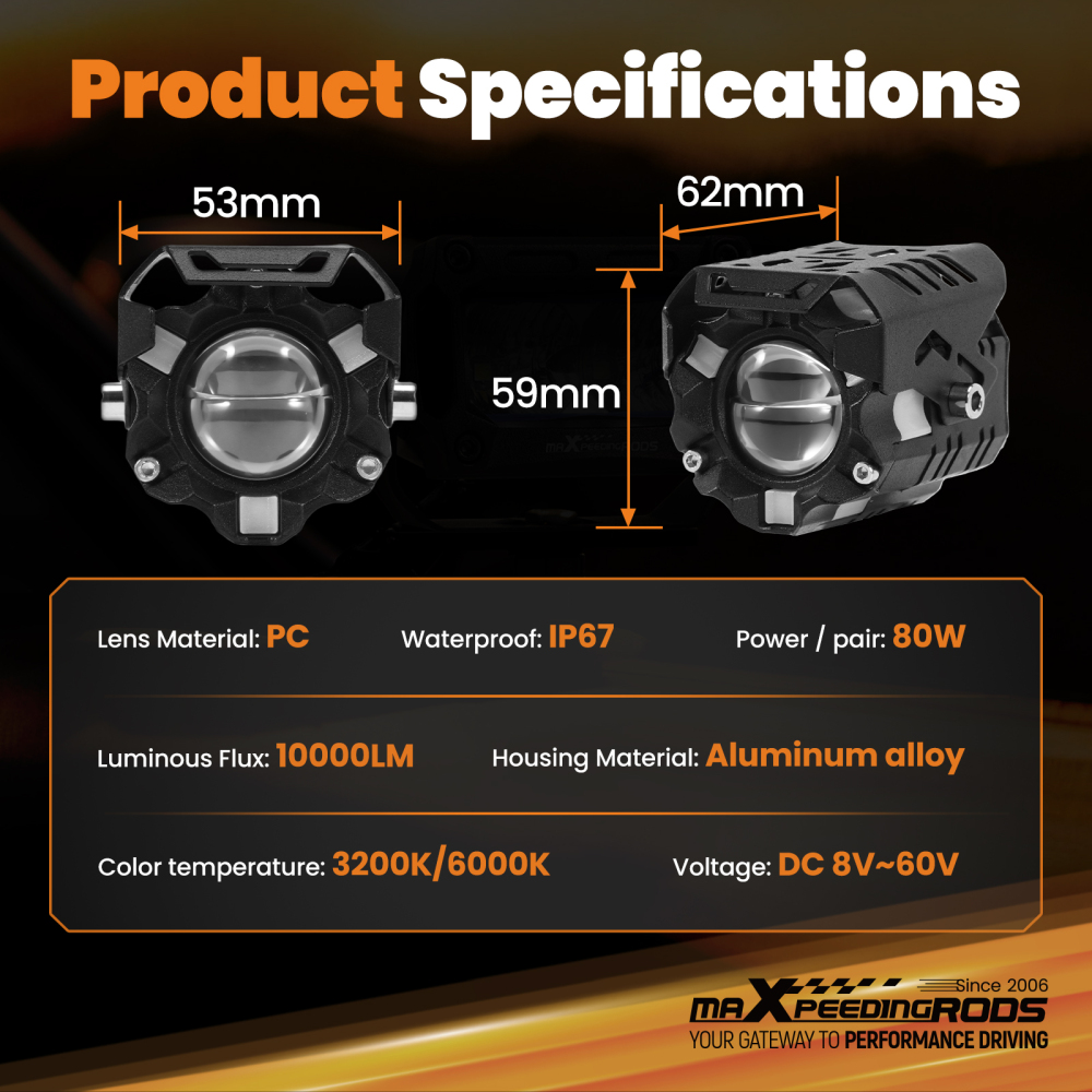 12V 80W LED Auxiliary Motorcycle Fog Lights Spot Lamp IP67 for Truck SUV