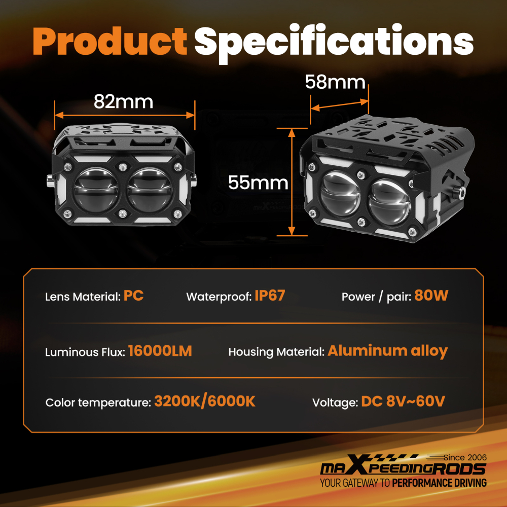 12V 80W LED Driving Lights for Motorcycle ATV UTV IP67 Fog Lamp Spotlights