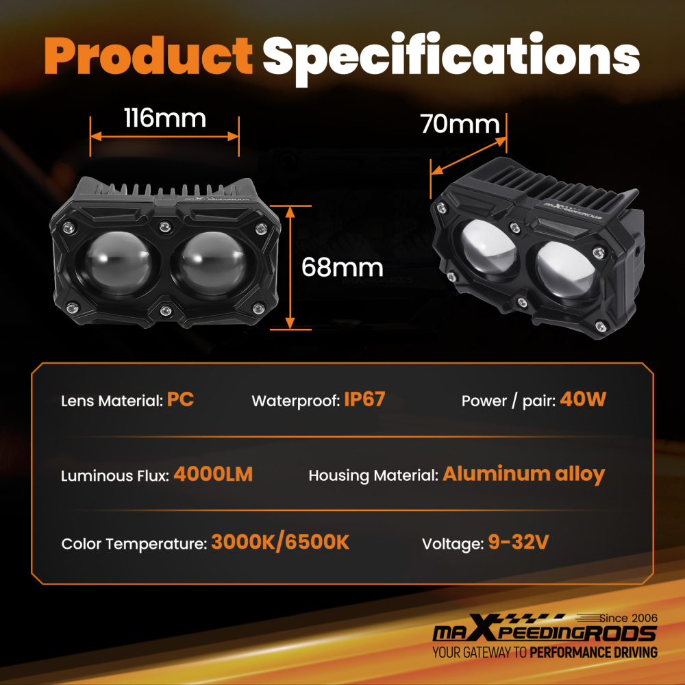 20W LED Auxiliary Driving Light for Motorcycle ATV Spot Type 4000LM
