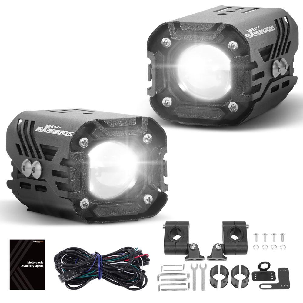 2pcs Motorcycle Auxiliary LED Spotlights Universal Fog Lights Wiring Mount Kit