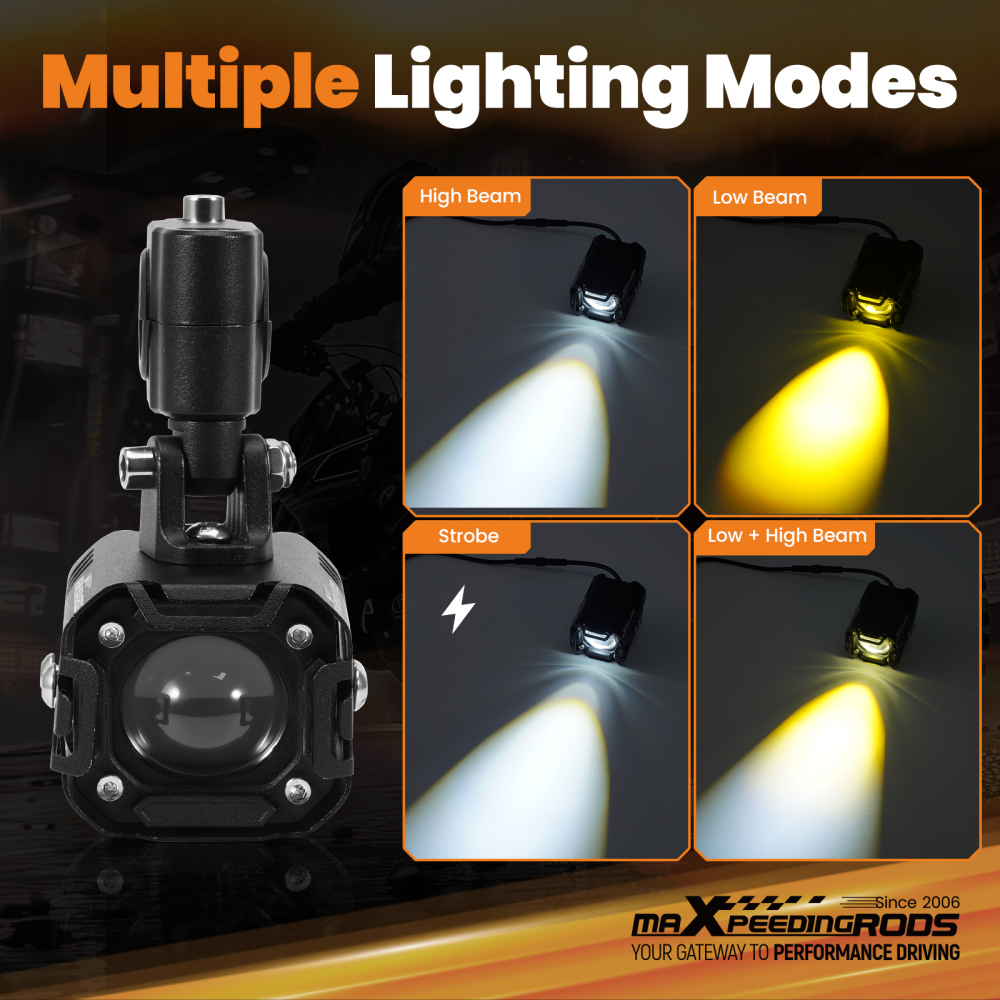 2pcs Motorcycle Auxiliary LED Spotlights Universal Fog Lights Wiring Mount Kit