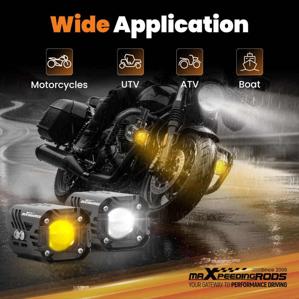 2pcs Motorcycle Auxiliary LED Spotlights Universal Fog Lights Wiring Mount Kit