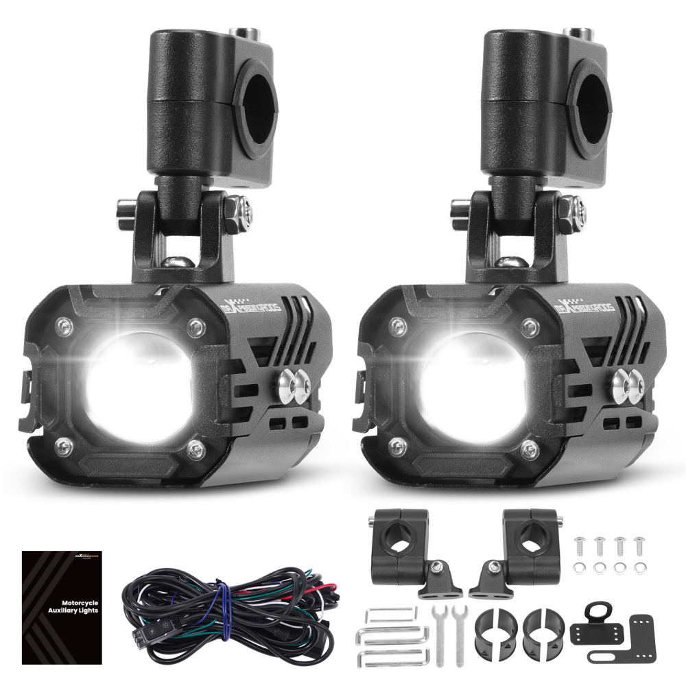 2pcs Motorcycle Auxiliary LED Spotlights Universal Fog Lights Wiring Mount Kit