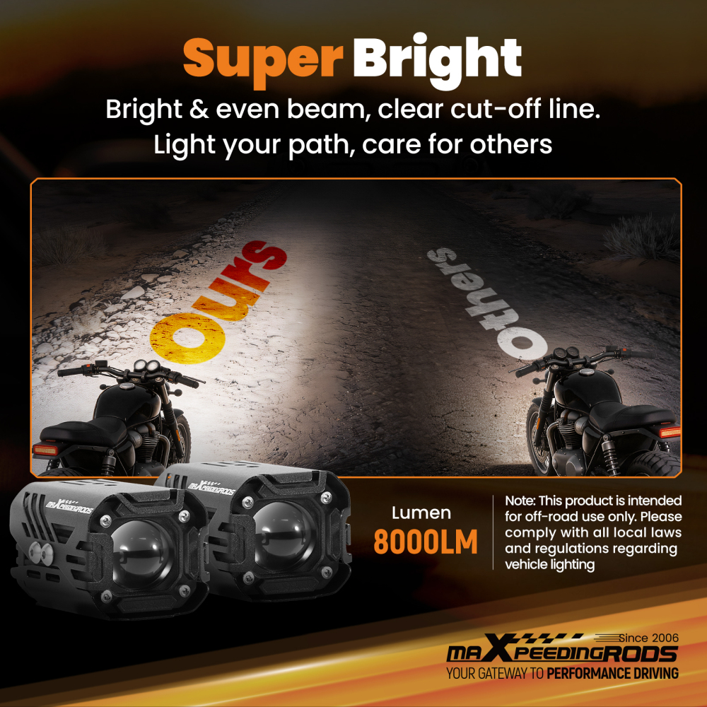 2pcs Motorcycle Auxiliary LED Spotlights Universal Fog Lights Wiring Mount Kit