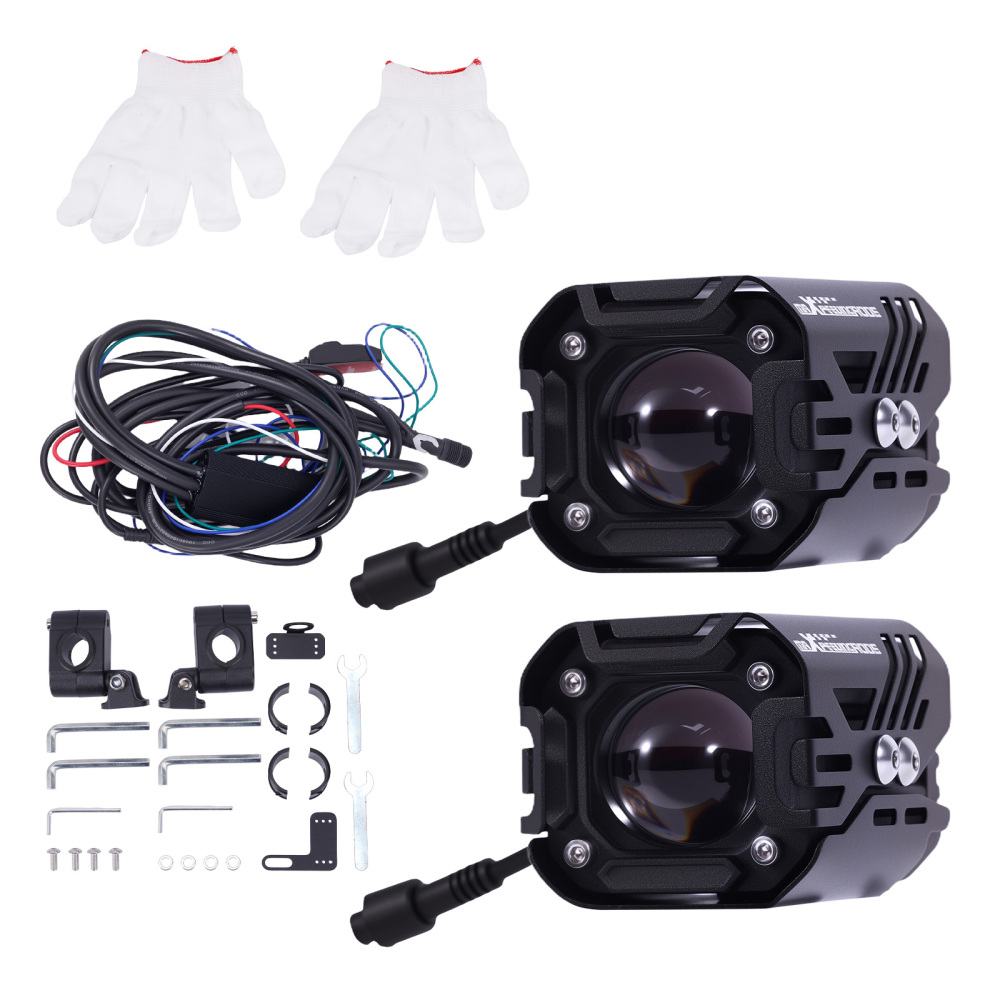 2pcs Motorcycle Auxiliary LED Spotlights Universal Fog Lights Wiring Mount Kit