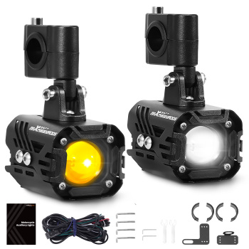 2pcs Motorcycle Auxiliary LED Spotlights Universal Fog Lights Wiring Mount Kit