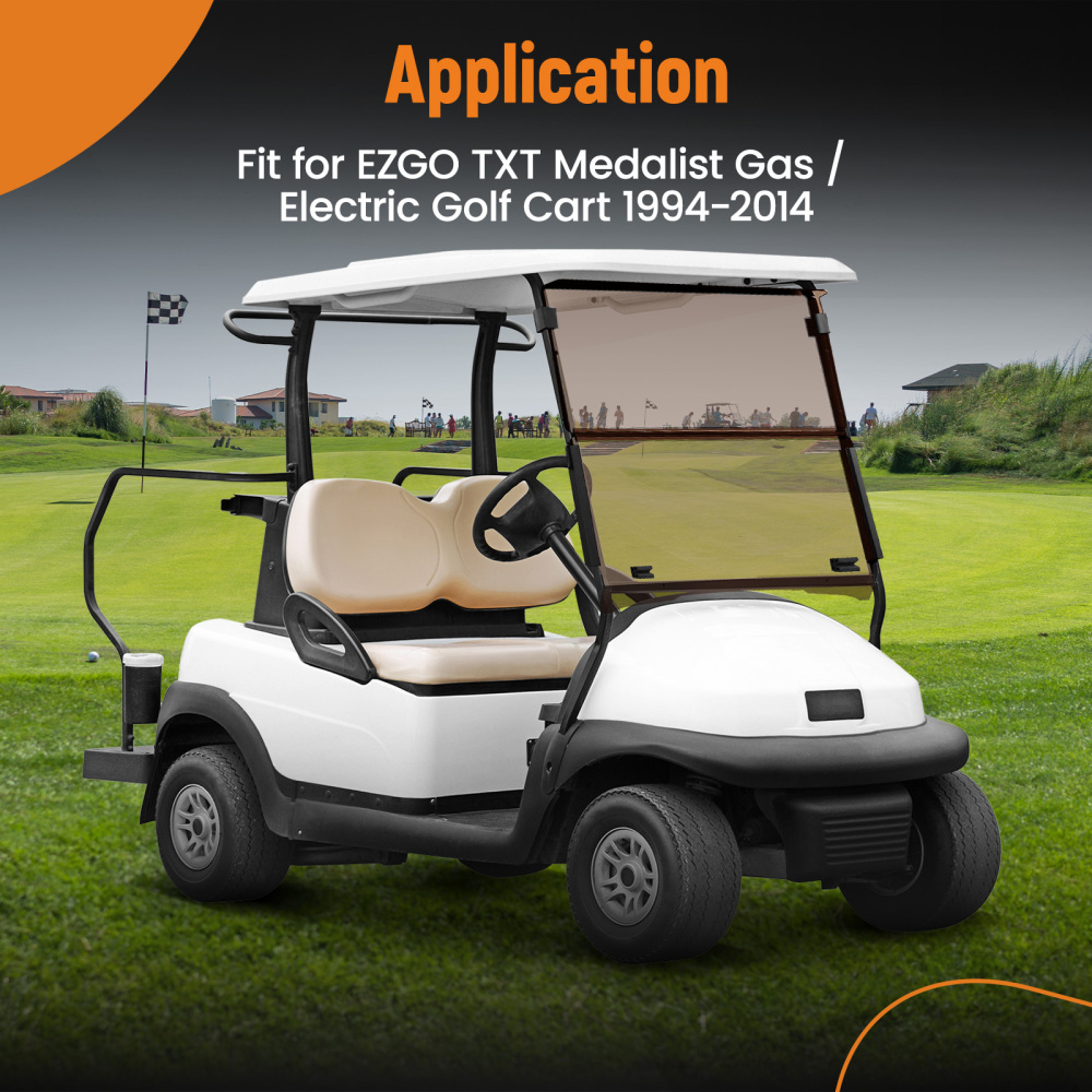 4MM Thick Windshield compatible for EZGO TXT Medalist compatible for Golf Cart 94-14 Smoke Tinted Screen