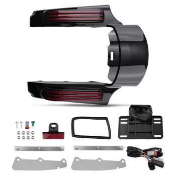 Black ABS LED Fender Fascia compatible for Harley Touring 14+ Rear Tail Light