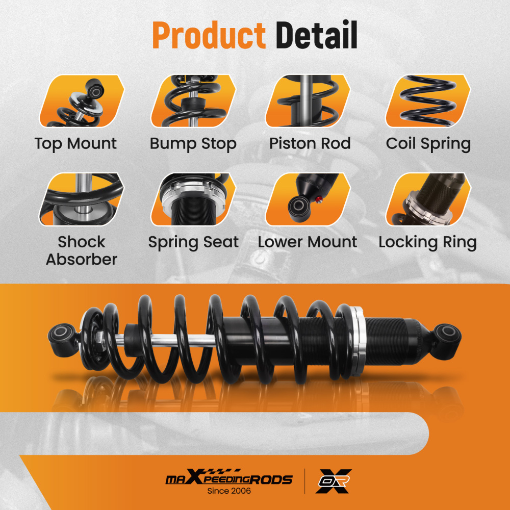 2x Rear Shocks Strut Absorber Kit compatible for Polaris Ranger 500 700 800 4X4 2006-2014