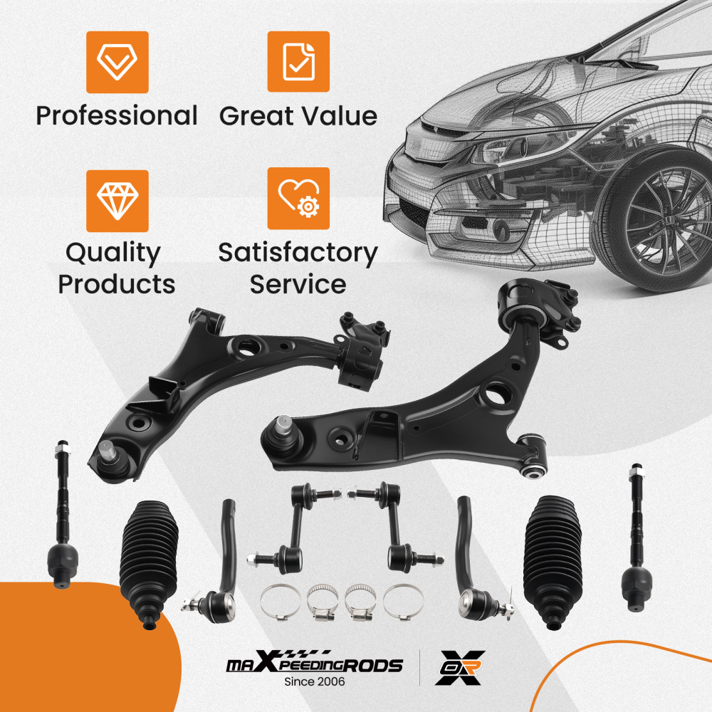 10x Front Lower Control Arms Sway Bar Tie Rods For 2007-14 compatible for Ford Edge compatible for Lincoln MKX