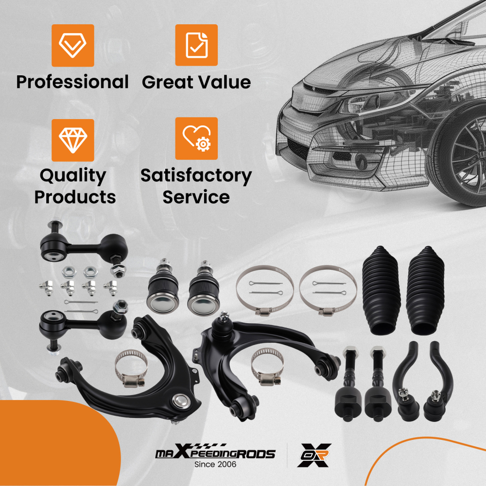 12x Front Upper Control Arms Sway Bar Tie Rods for 2003-2006 compatible for Honda Accord 3.0L