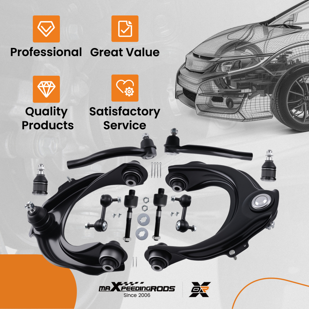 Front Upper Control Arms Tie Rod Sway Bar For 2003-2007 compatible for Honda Accord compatible for Acura TSX