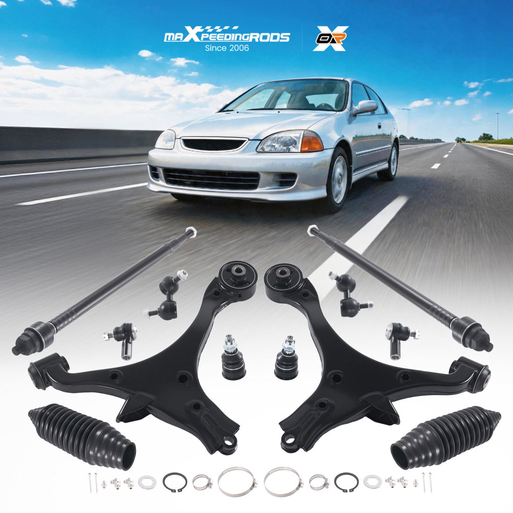 12pc Front Lower Control Arms Tie rods Sway Bars for 2001 - 2005 compatible for Acura EL Civic