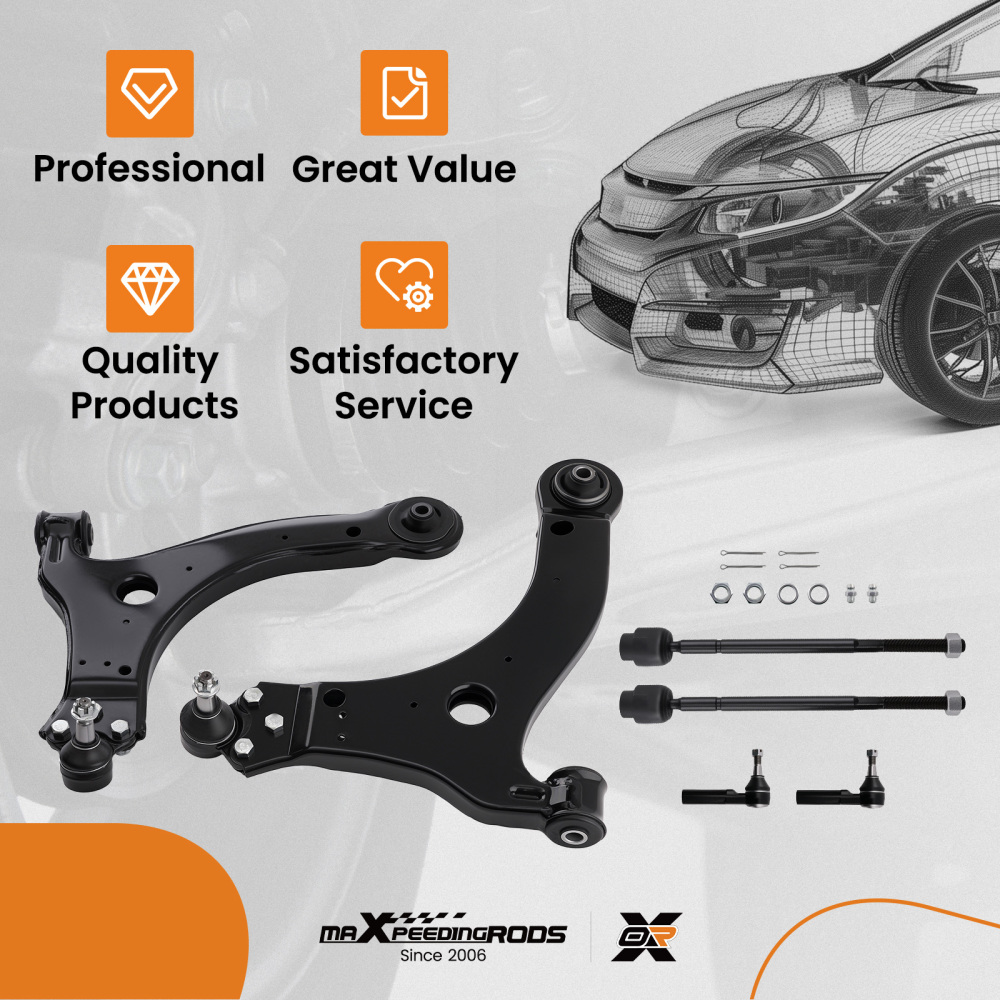 6pcs Front Lower Control Arms Tie Rods for 2005-2009 compatible for Buick Lacrosse Allure