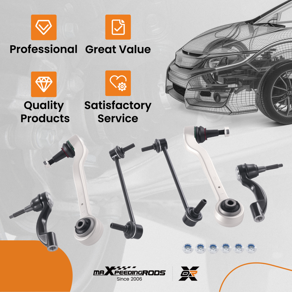 6x Front Lower Rearward Control Arms Tie Rod Kit compatible for Cadillac ATS 2013-2019 AWD