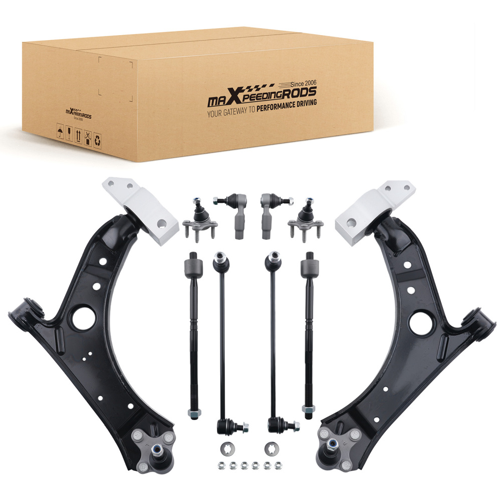 10pc Front Lower Control Arms Tie Rods Sway Bar Links compatible for Audi A3 Eos compatible for Golf Jetta