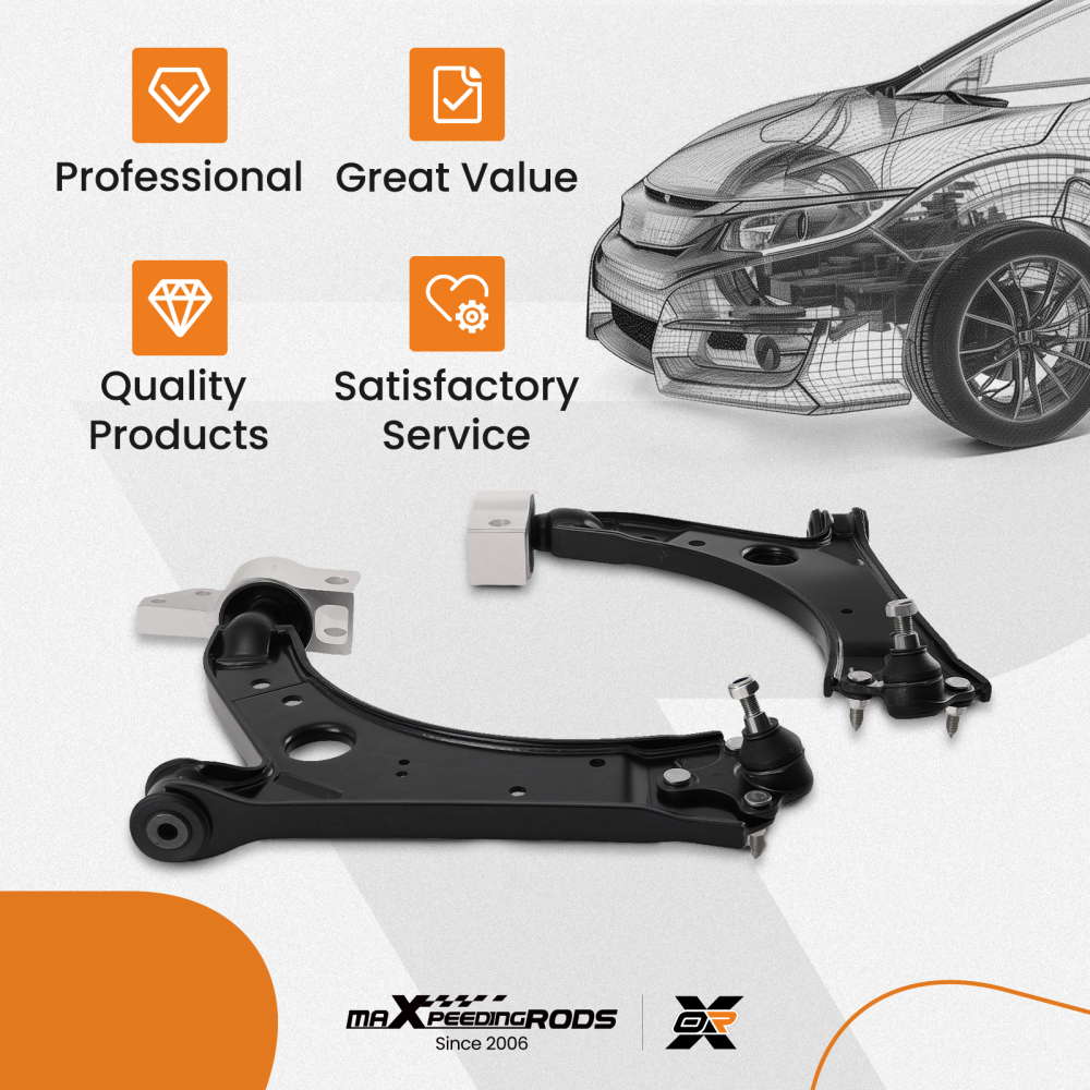 PAIR FRONT LOWER WISHBONE CONTROL ARMS LHRH compatible for VW GOLF MK5 MK6 compatible for AUDI A3 8P compatible for SEAT