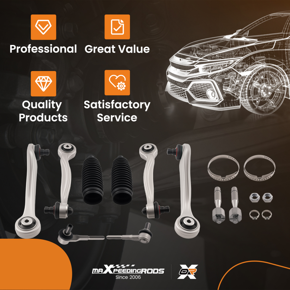 10pc Front Upper Control Arms Outer Inner Tie Rods Kit compatible for Audi A6 Quattro