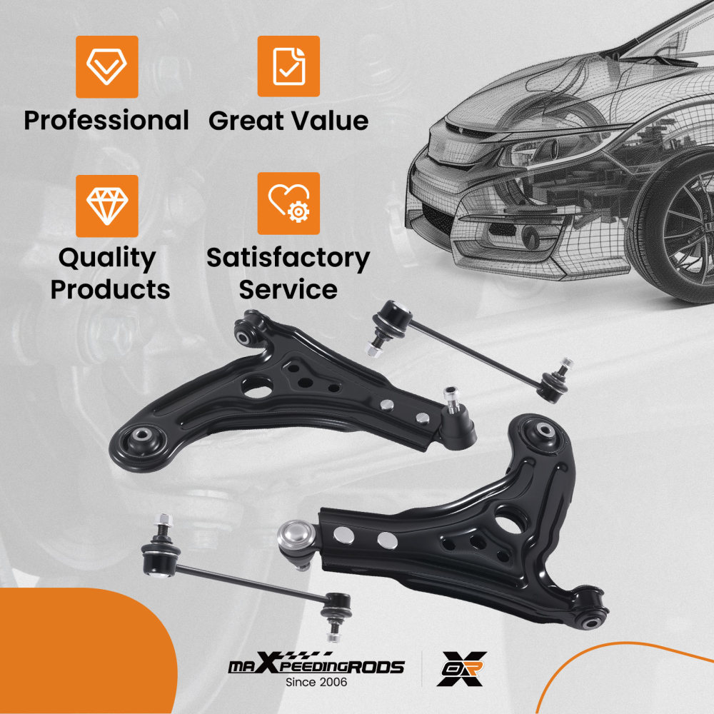 4x Front Lower Control Arms Sway Bar Links for 2004 2005 2006-2011 compatible for Chevy Aveo