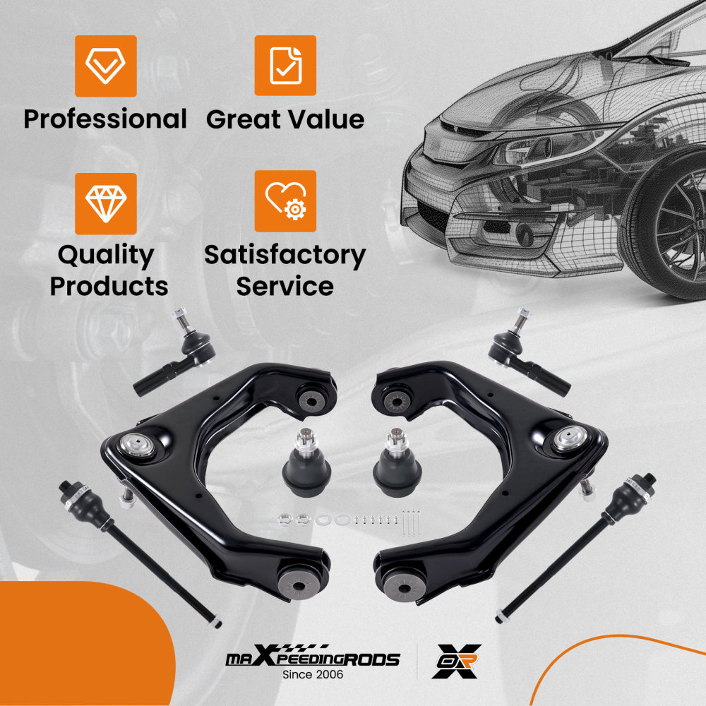 Front Upper Control Arms Tie Rods for 2001-2009 2010 compatible for Chevy Silverado 2500 HD