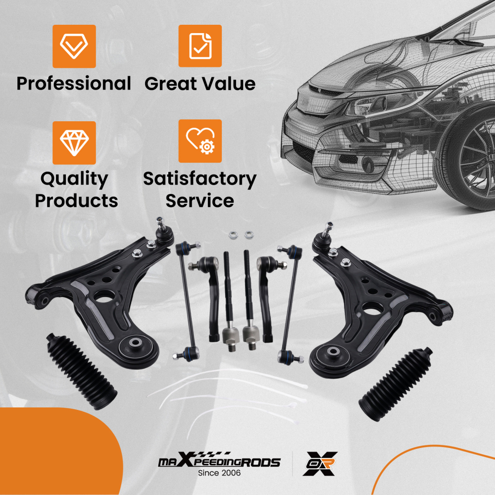 10x Front Lower Control Arms Tie Rods Sway Bar for 2004-2011 compatible for Chevy Aveo Aveo5