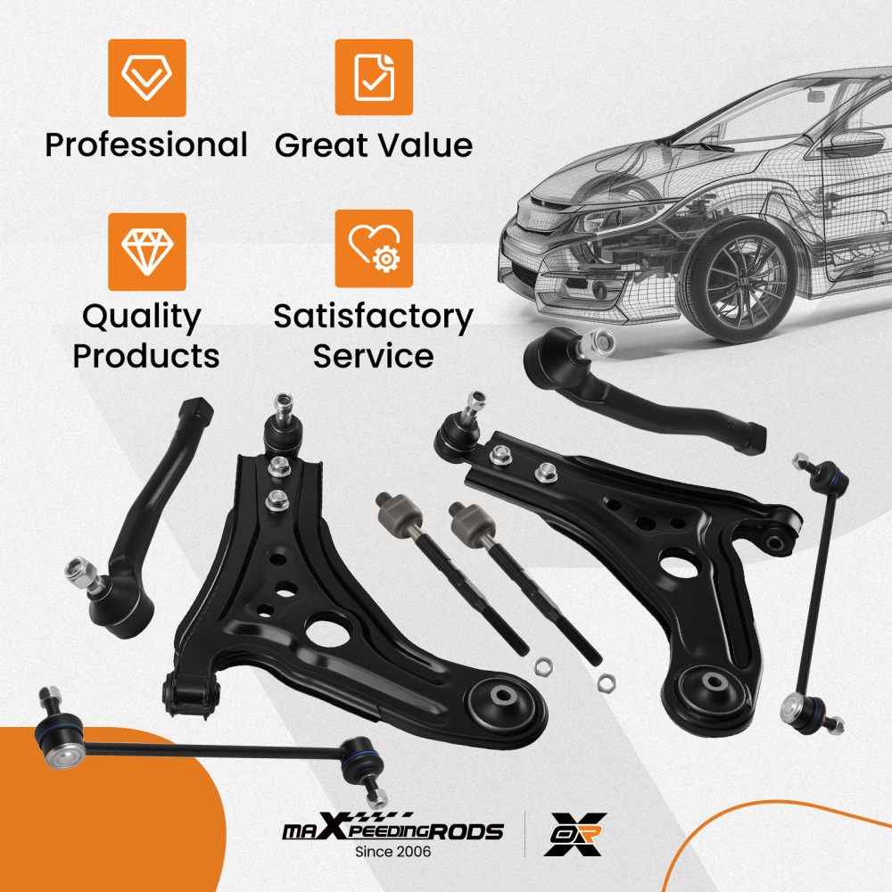 8pcs Front Lower Control Arm Sway Bar Tie Rod Kit for 2004-2011 compatible for Chevrolet Aveo