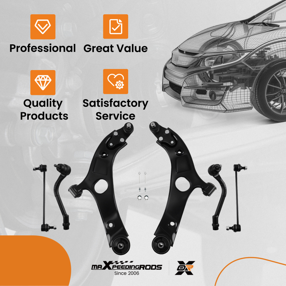 6PC Front Lower Control Arm Sway Bar Tie Rod Set compatible for Kia Optima 2012-2015