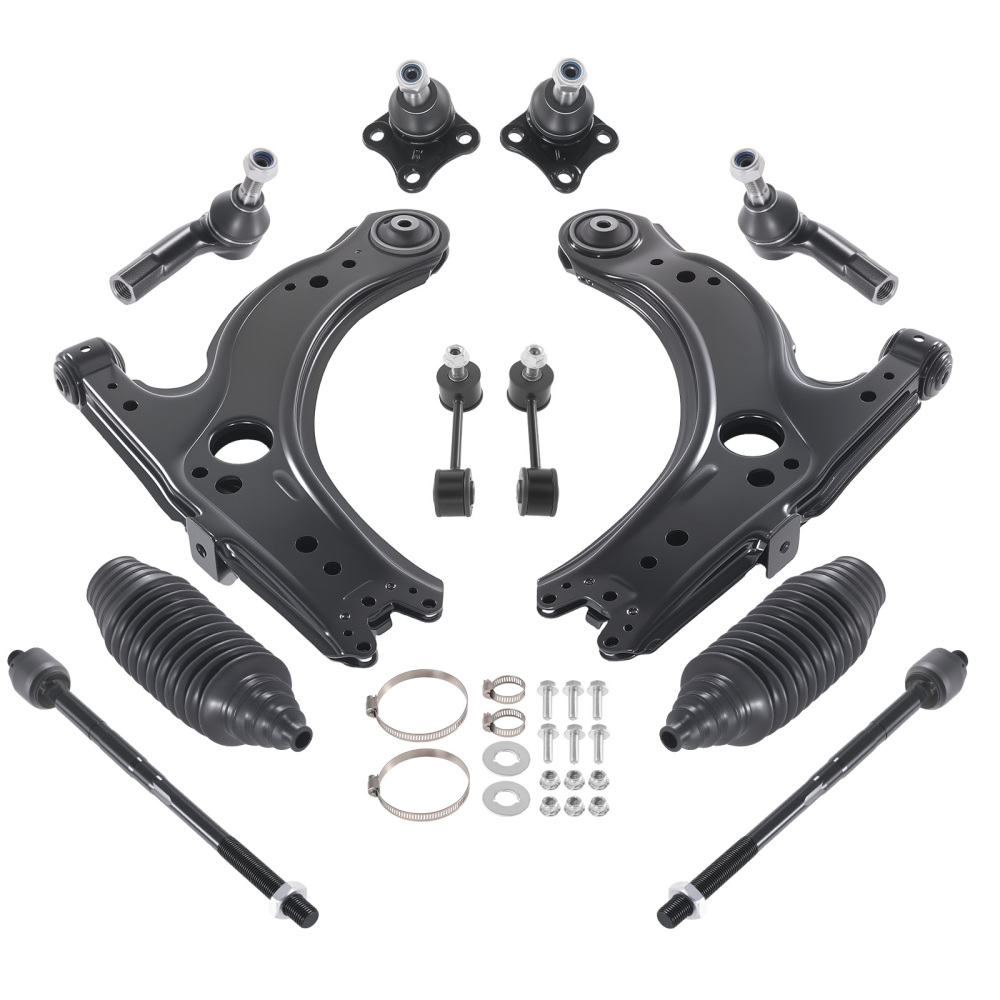 12pc Front Lower Control Arms Ball Joints Tie Rods Kit compatible for VW Beetle compatible for Golf Jetta