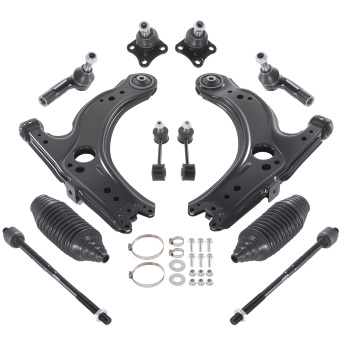 12pc Front Lower Control Arms Ball Joints Tie Rods Kit compatible for VW Beetle compatible for Golf Jetta