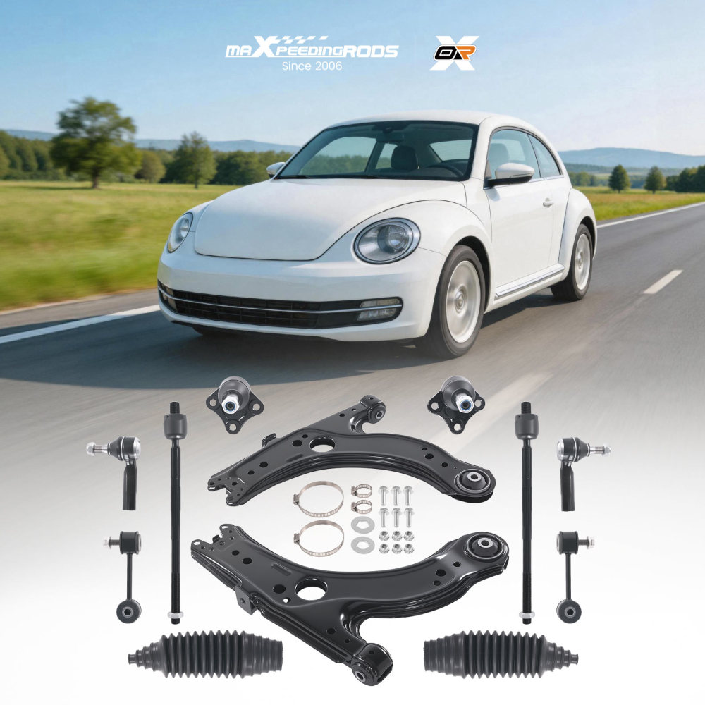 12pc Front Lower Control Arms Ball Joints Tie Rods Kit compatible for VW Beetle compatible for Golf Jetta