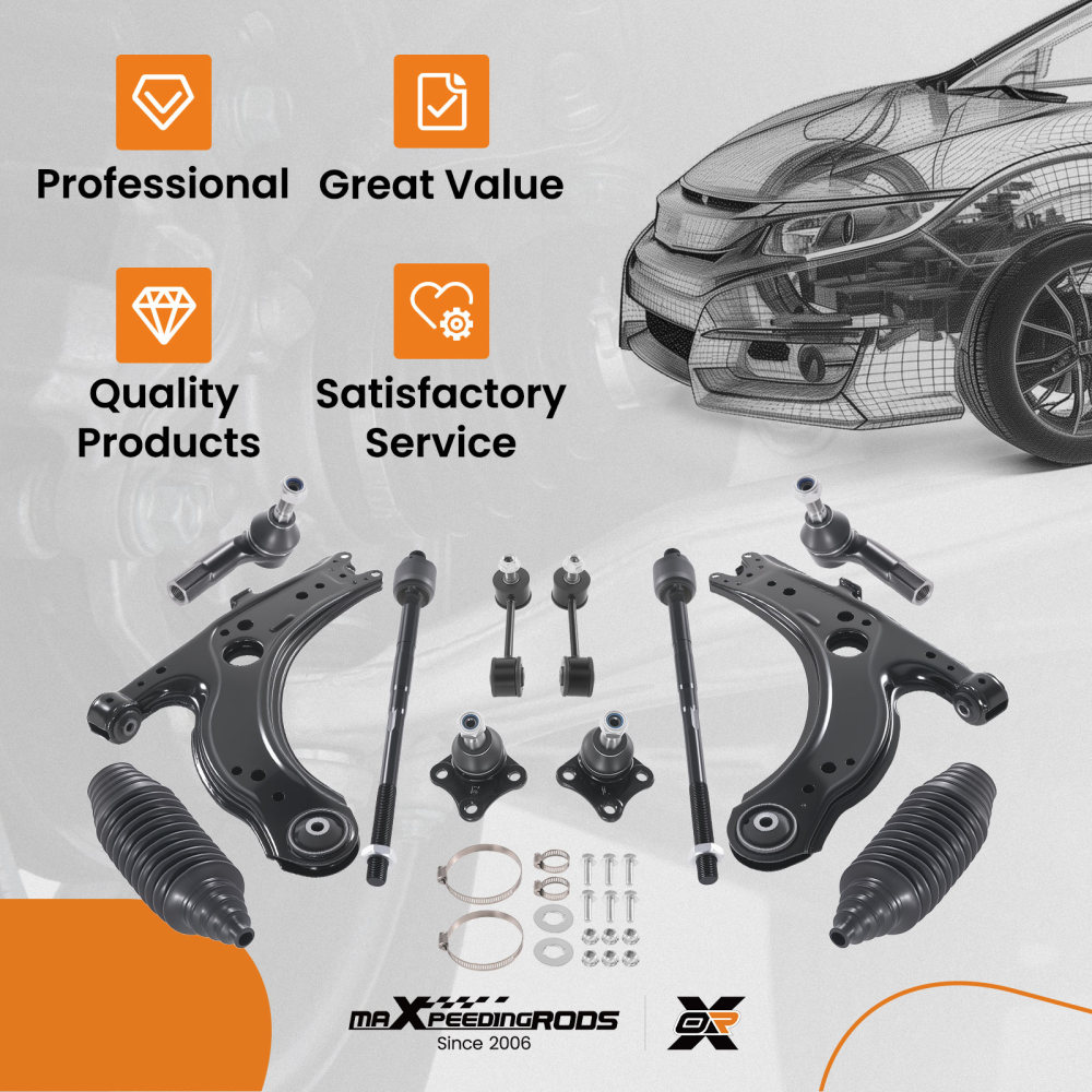 12pc Front Lower Control Arms Ball Joints Tie Rods Kit compatible for VW Beetle compatible for Golf Jetta