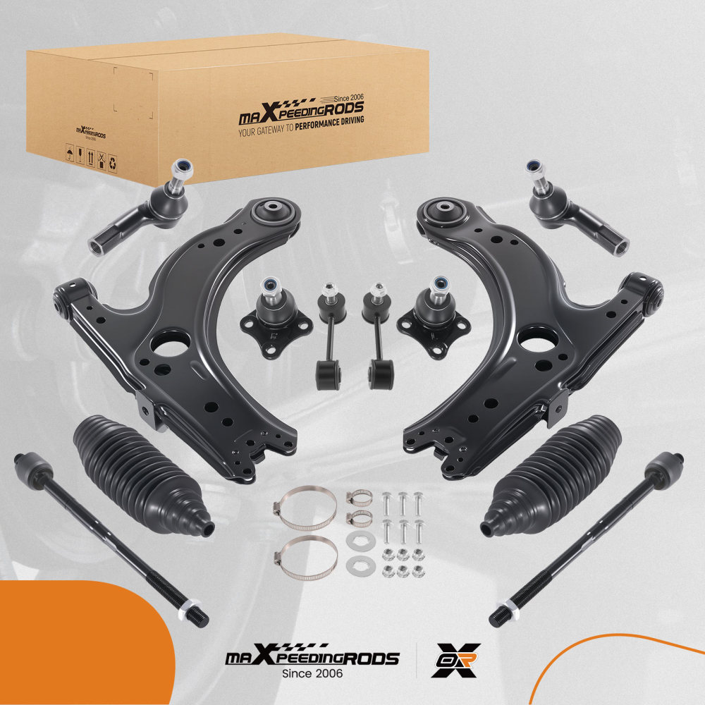 12pc Front Lower Control Arms Ball Joints Tie Rods Kit compatible for VW Beetle compatible for Golf Jetta