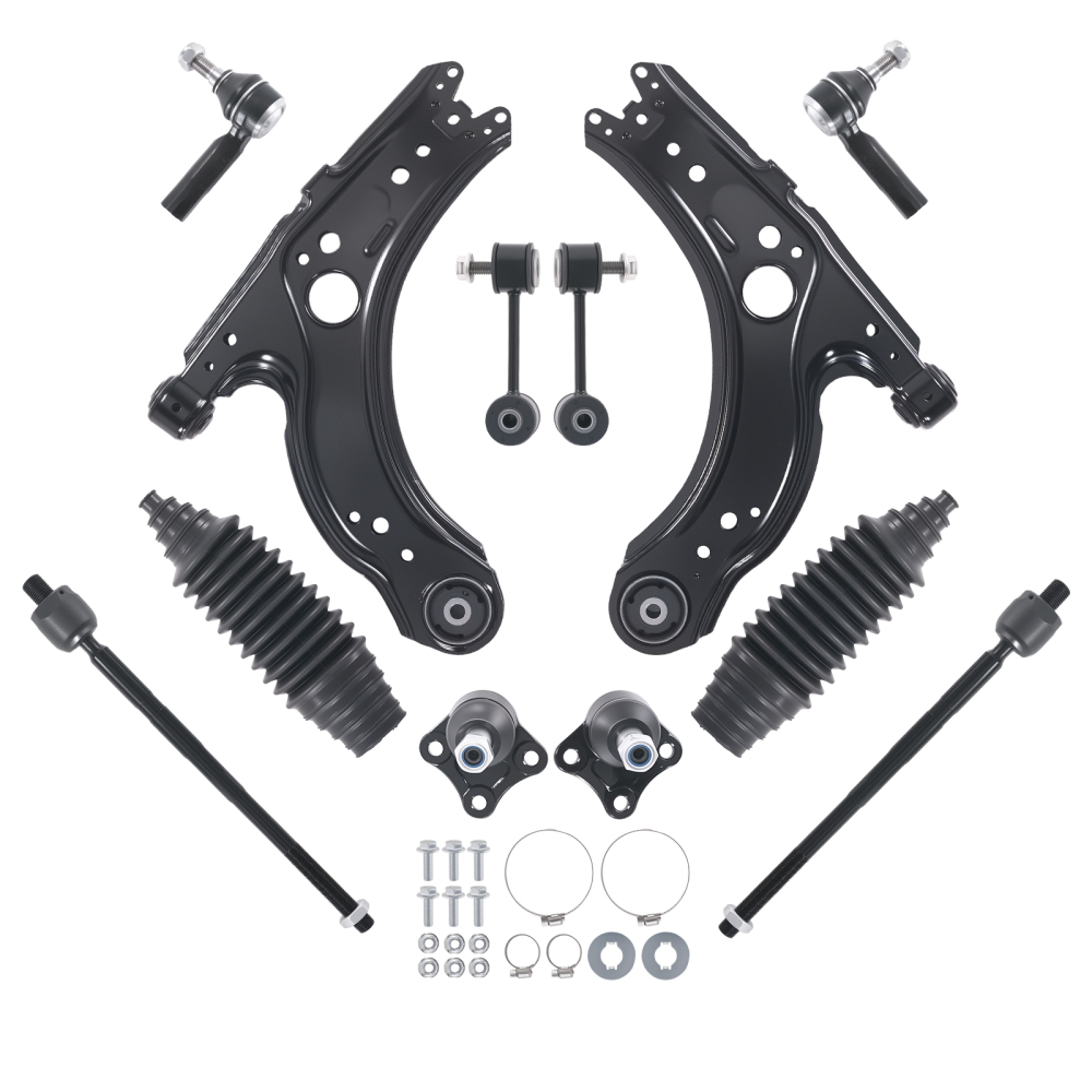 12pc Front Lower Control Arms Ball Joints Tie Rods Kit compatible for VW Beetle compatible for Golf Jetta