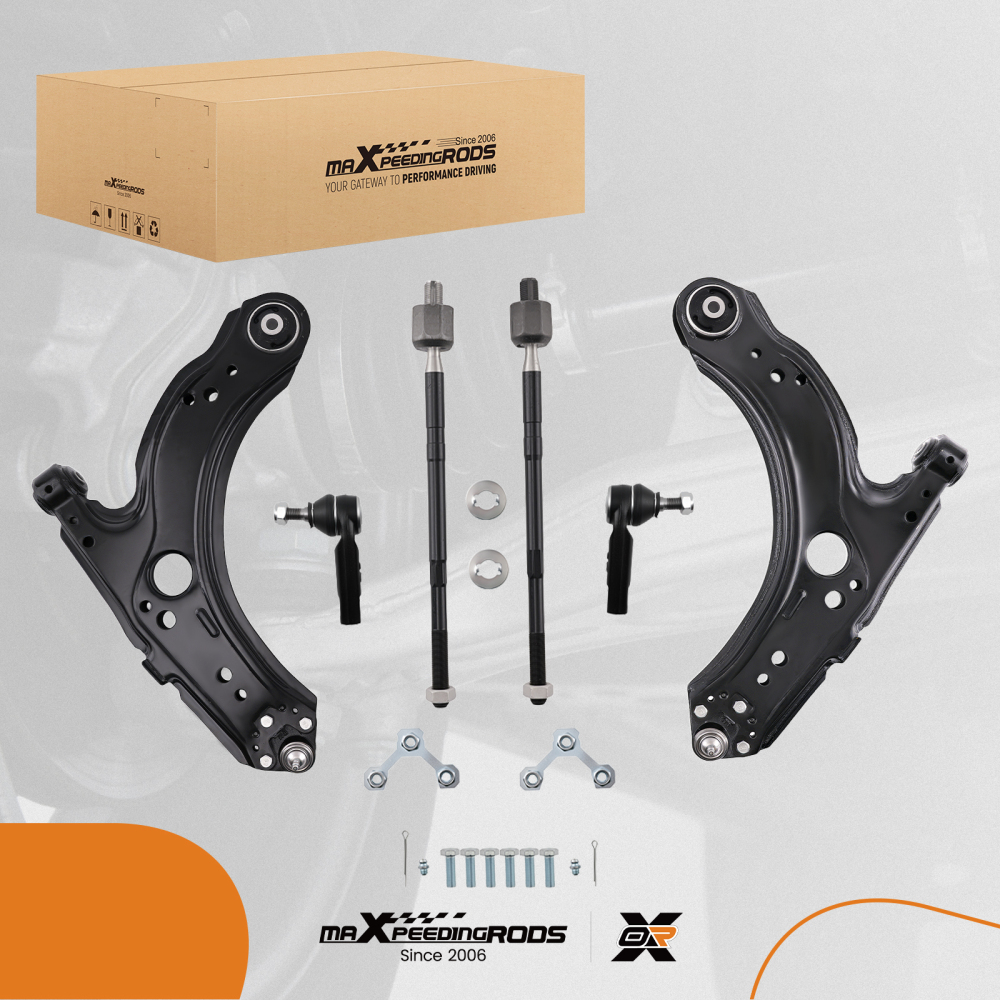 8x Front Lower Control Arms Set Tie Rod End compatible for VW Beetle compatible for Golf Jetta 1998-10