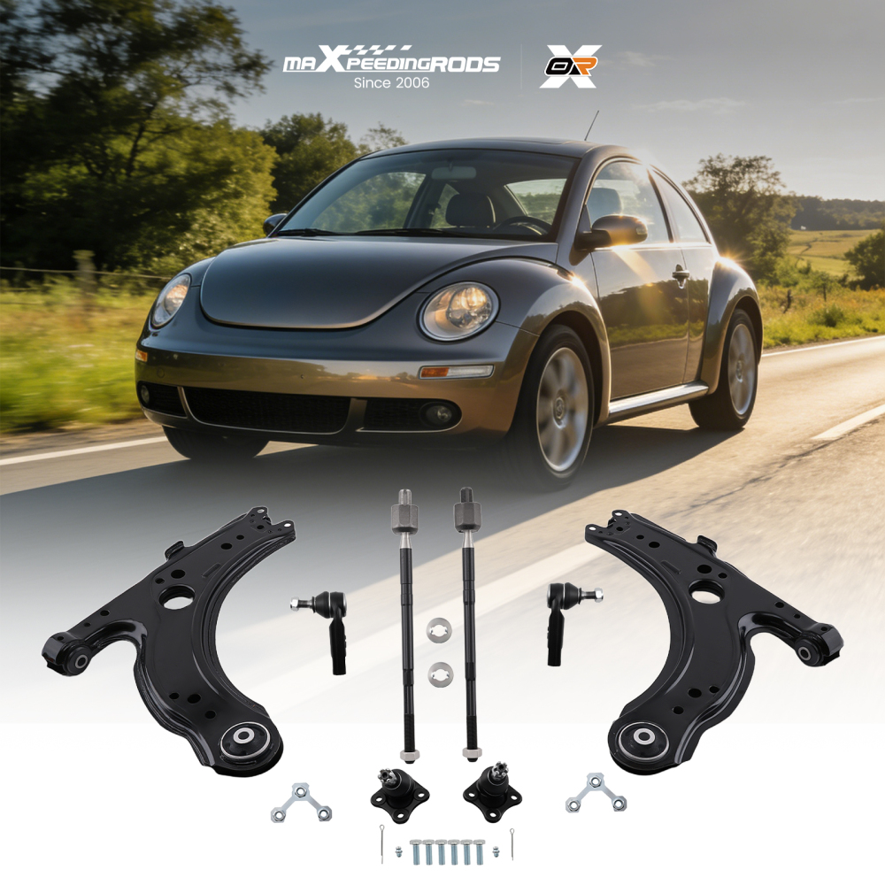 8x Front Lower Control Arms Set Tie Rod End compatible for VW Beetle compatible for Golf Jetta 1998-10