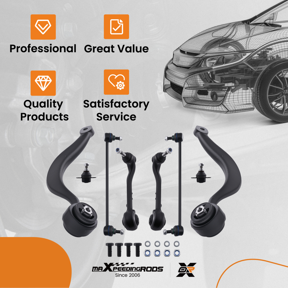 SET DI 8 BRACCI DI CONTROLLO W/ BULLONI ANTERIORI SINISTRO+DESTRO compatibile per BMW X5 E53